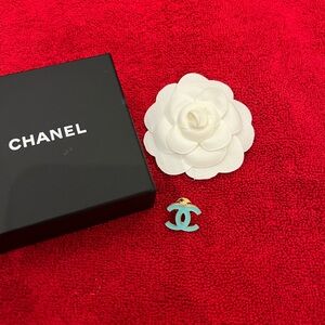 Chanel Aqua CC Logo Brooch